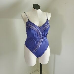 Vintage Lavender Silky Satin Spaghetti Strap Bodysuit Playsuit with Lace Trim